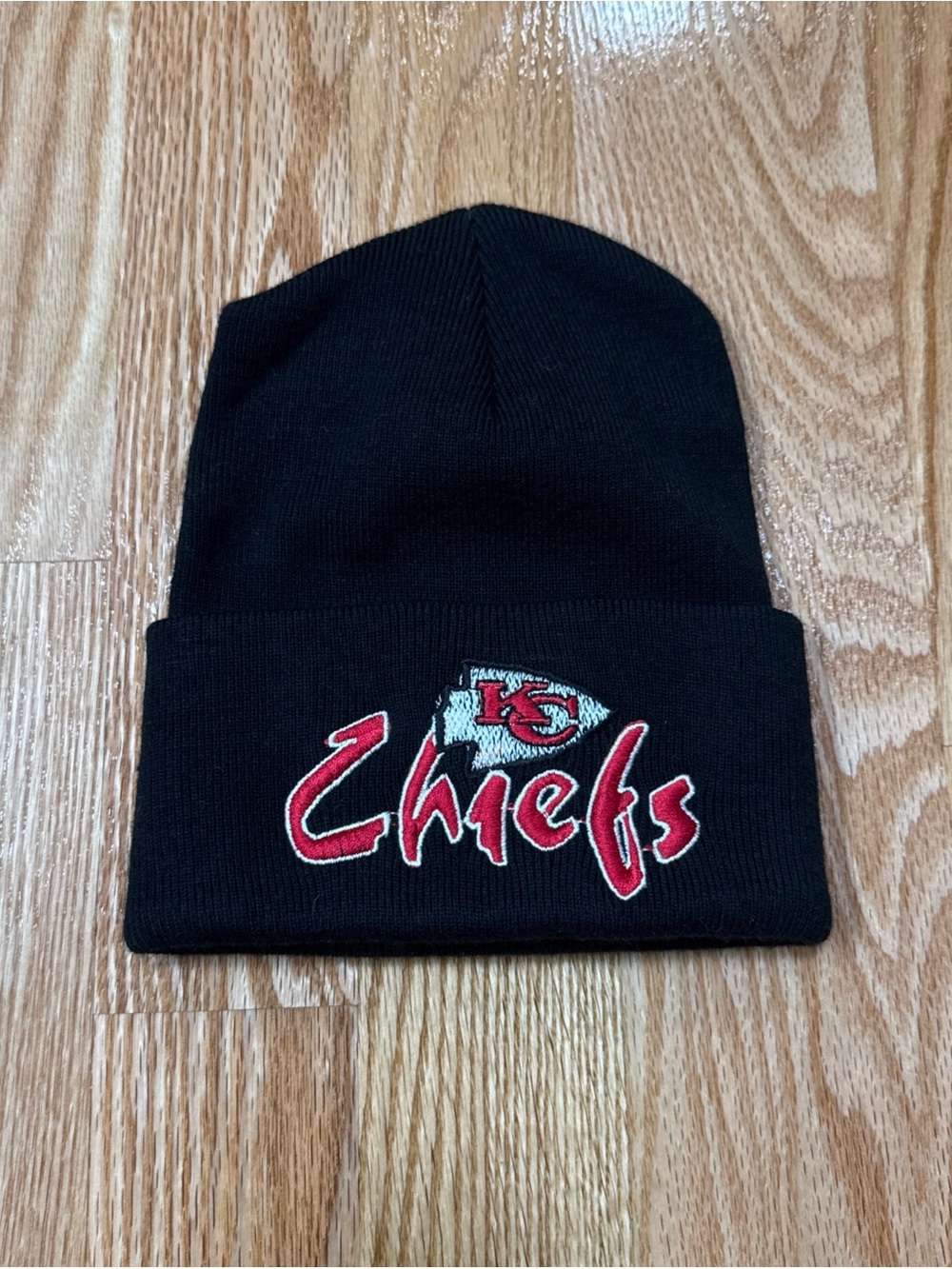 Vintage Kansas City Chiefs Womens Kids Beanie Black Red